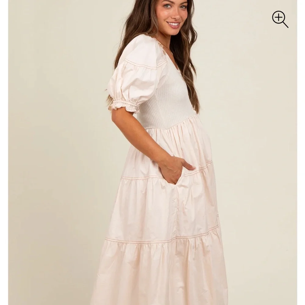 Pinkblush Cream Ruffled Tiered Midi Dress - Picture 4 of 7